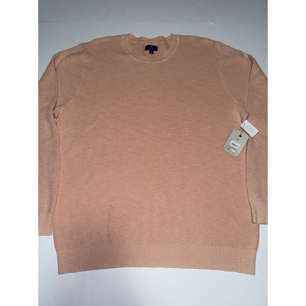 George Men Sweater XL Peach Cotton Crewneck Waffle Knit Casual Long Sleeve NWT